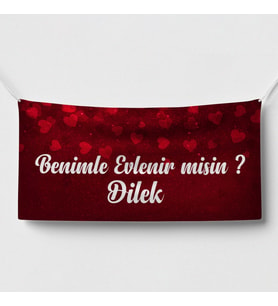 Kırmızı Kalp Temalı Benilme Evlenir misin Afişi 200x100 Cm