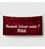 Kırmızı Kalp Temalı Benilme Evlenir misin Afişi 200x100 Cm