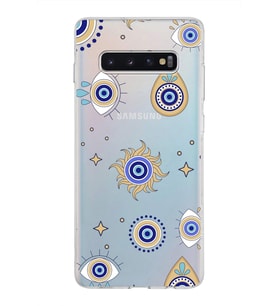 PrintiFy Samsung Galaxy S10 Plus ile Uyumlu 1mm Slim Fit Nazar Boncuğu 5 Baskılı Şeffaf  Kılıf