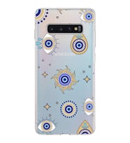PrintiFy Samsung Galaxy S10 Plus ile Uyumlu 1mm Slim Fit Nazar Boncuğu 5 Baskılı Şeffaf  Kılıf