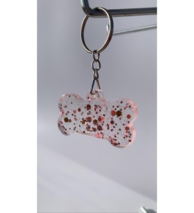 Pembe Glitterli Şeffaf Kemik Anahtarlık Gümüş Halka El Yapımı Epoksi Hediyelik HandMade