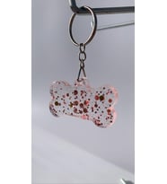 Pembe Glitterli Şeffaf Kemik Anahtarlık Gümüş Halka El Yapımı Epoksi Hediyelik HandMade