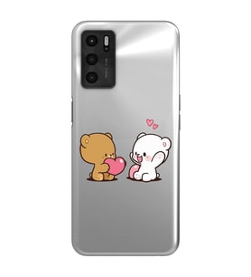Oppo A16 / A55 Uyumlu Kalpli Ayıcıklar Tasarımlı Şeffaf Telefon Kılıfı
