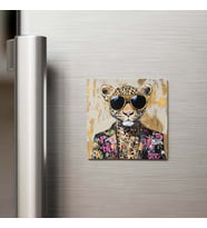 Leopard - Leopar - Güneş Gözlüklü Style - Buzdolap Magneti - 9x9 Cm