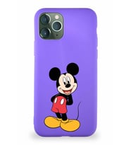 Apple iPhone 11 Pro Soft Premier Kapak Mickey Mouse-B Tasarımlı Silikon Kılıf - Mor (Şeffaf)