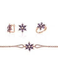 Gümüş Pazarım Ametist Taşlı Aster Çiçeği Gümüş Set (Rose)