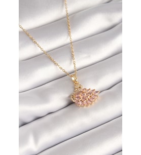 316L Çelik Gold Renk Zincir Pembe Zirkon Taşlı Kuğu Model Kadın Kolye