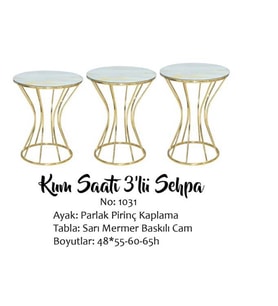 Brc Zigon Kumsaat 13398 Model sehpa Mermer Desen Metal GOLD Renk Kaplama El Yapım