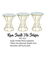 Brc Zigon Kumsaat 13398 Model sehpa Mermer Desen Metal GOLD Renk Kaplama El Yapım