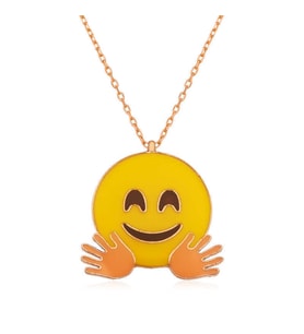 ?Gümüş El Sallayan Emoji Bayan Kolye