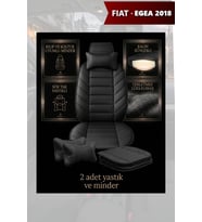 fiat egea 2018 Koltuk ve Kılıf uyumlu Siyah Lüks Minder Yastık 2 Minder 2 Yastık