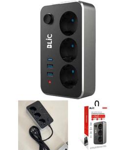 2 Metre Siyah Akım Çocuk Korumalı Uzatma Kablosu Çoklu Priz 2 Usb Type-C 3lü Grup
