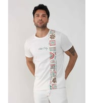 Dufy Ekru Erkek Slim Fit Desenli O Yaka Tshirt - 105309