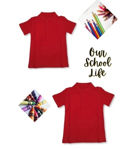 2 Adet Kırmızı Kız Erkek Çocuk Polo Yaka Kısa Kollu Okul T-shirt