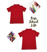 2 Adet Kırmızı Kız Erkek Çocuk Polo Yaka Kısa Kollu Okul T-shirt