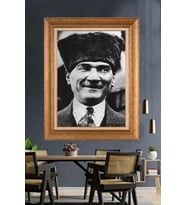 Altın Varaklı Çerçeveli Paspartulu Atatürk Tablo TR1171 (Gold)