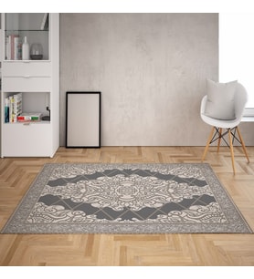 Osmanlı Şal Desen Çerçeveli Dijital Baskı Yıkanabilir Kaymaz Taban Klasik Salon Halısı ve Yolluk (Krem)