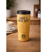 Have A Nice Day 600 Ml Çelik Termos Mug Çift Katmanlı Isı Yalıtımlı Sızdırmaz Bardak (Sarı-Ekru)