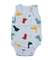 Erkek Bebek Mavi Renkli Dino Baskılı Askılı Zıbın