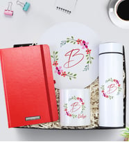 Kişiye Özel 500 ML Tasarım Beyaz Termos & Mousepad & Defter & Kalemlik Hediye Seti (Kırmızı)