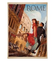 Roma'da Romantik Seyahat - Italya'ya Uzakta Çerçeveli Sanatsal Baskı Tablo Ahşap Poster Dekoratif