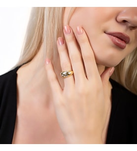 Gökyüzü - Gezegenler Tasarım Gold Renk Free Size 925 Ayar Gümüş Kadın Yüzük