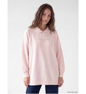 LCW Modest Pembe Polo Yaka Oversize Kadın Sweatshirt Tunik