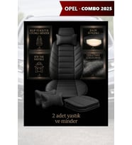 opel combo 2025 Koltuk ve Kılıf uyumlu Lüks Yastık Minder Siyah 2 Minder 2 Yastık