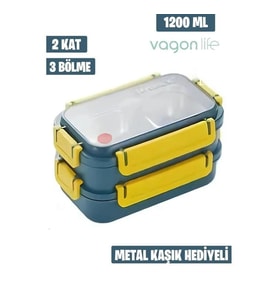 VAGONLİFE ÇELİK YEMEK KABI 2 KATLI BÖLMELİ 1200 ML - LUNCH BOX  BL2215  LACİVERT