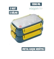 VAGONLİFE ÇELİK YEMEK KABI 2 KATLI BÖLMELİ 1200 ML - LUNCH BOX  BL2215  LACİVERT