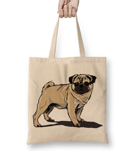 Pug Köpek Dog Pet Sevimli Cute Bez Çanta Uzun Saplı