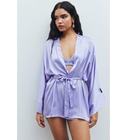 Fumée Lila Kısa Saten Sabahlık / Kimono