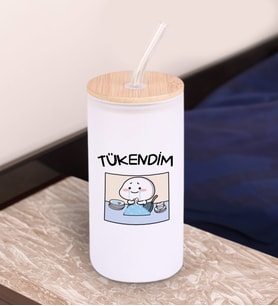 BK Gift Esprili Tasarım Beyaz Renk Pipetli Buzlu Cam Bardak 600ml - 6, Arkadaşa Hediye, Doğum Günü Hediyesi