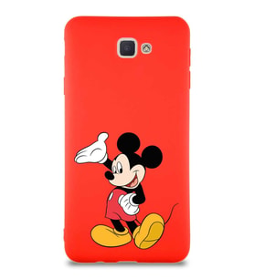 Samsung Galaxy J7 Prime Soft Premier Kapak Mickey Mouse-C Tasarımlı Silikon Kılıf - Kırmızı (Şeffaf)