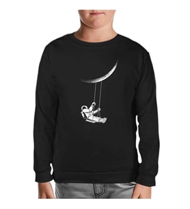 Astronot Salıncak Siyah Çocuk Sweatshirt