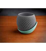 3D Baskı Küre Saksı - Kafes Dokulu İki Parçalı Dekoratif Saksı - Gri-Mint