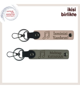 Ortak Ritimde Atan Kalpler İçin, İsim Yazılabilir Nota Temalı Anahtarlık Seti, Yavru Ağzı-Kül Gri (Çok Renkli)