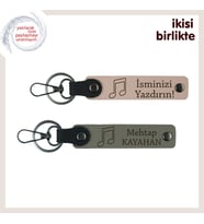 Ortak Ritimde Atan Kalpler İçin, İsim Yazılabilir Nota Temalı Anahtarlık Seti, Yavru Ağzı-Kül Gri (Çok Renkli)