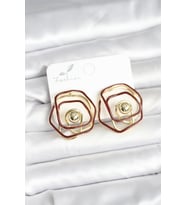 Pirinç Gold Renk Bordo Mineli Geometrik Gül Model Kadın Küpe 5886 - HPSBYI7034-3994