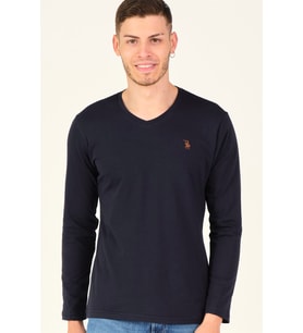 T8587 DEWBERRY V YAKA ERKEK UZUN KOL T-SHIRT-LACİVERT