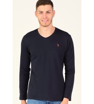 T8587 DEWBERRY V YAKA ERKEK UZUN KOL T-SHIRT-LACİVERT