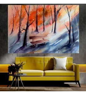 Sonbahar ve Bank Manzaralı Sanatsal Dekoratif Duvar Tablosu (70x100 cm)