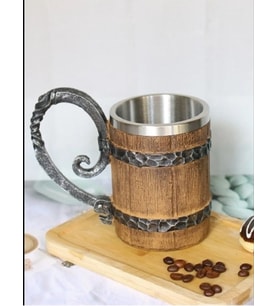 Viking Vintage Ortaçağ Retro 500ml Paslanmaz Çelik Kabartmalı Kupa Bardak