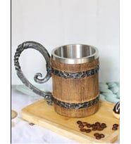 Viking Vintage Ortaçağ Retro 500ml Paslanmaz Çelik Kabartmalı Kupa Bardak