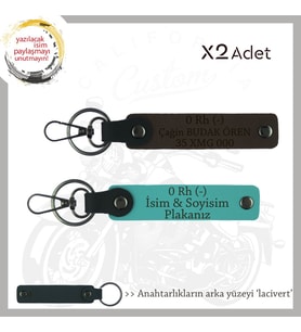 Motor Tutkunlarına Özel İsim Plaka ve 0- Kan Grubu Yazılı Özel x2 Anahtarlık, K Turkuaz-K Kahve-Laci (Çok Renkli)
