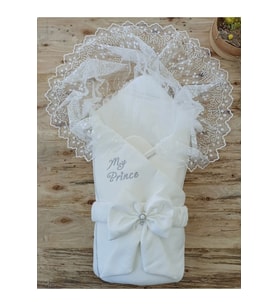 Dantelli Özel Taçlı Bebek Kundağı Unisex Bebek Dış Kundak Battaniyesi Hastane Çıkışı Hediyelik KND45273