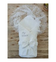 Dantelli Özel Taçlı Bebek Kundağı Unisex Bebek Dış Kundak Battaniyesi Hastane Çıkışı Hediyelik KND45273