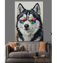 Gözlüklü Husky Köpek Portresi Dekoratif Kanvas - Mdf Ahşap Tablo