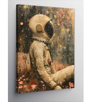 Kanvas Tablo Renkli Çiçekler Ve Astronot