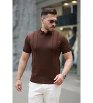 pilelistore- Erkek Hemşire Yaka Kısa Kollu Tişört (Acı Kahve)